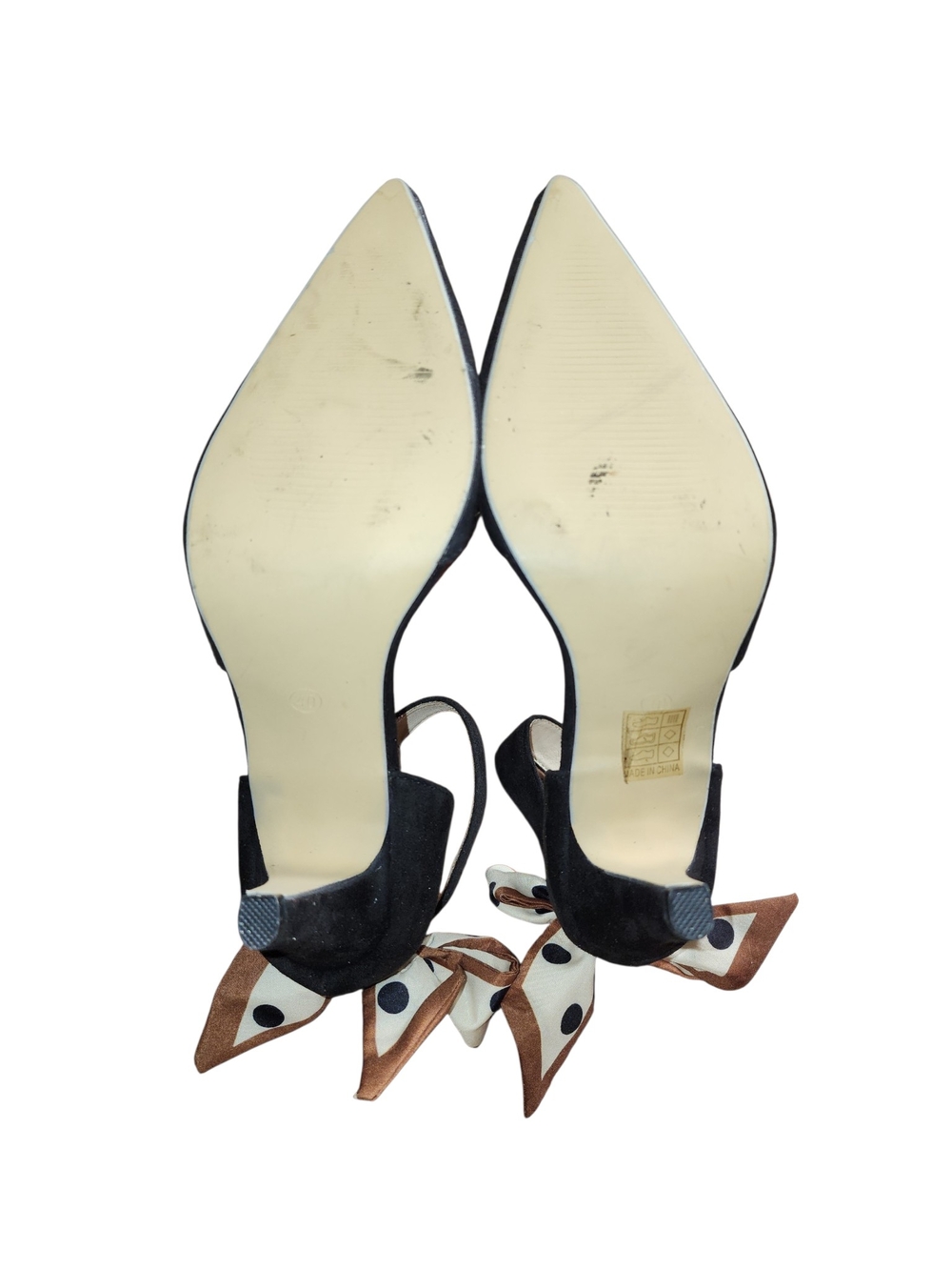 Polka Dot Scarf Bow Ankle Strap Pointed Toe Heels Pumps Sz 9 Retro Soft Grl Chic - Picture 7 of 7